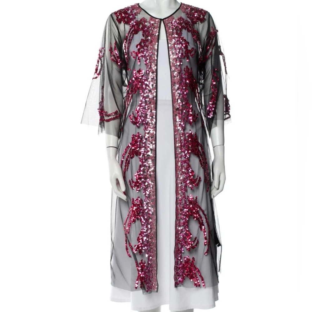New w/tags LIBERTINE Elegance Meets Hip! Pink SequinSheer Black Robe OS